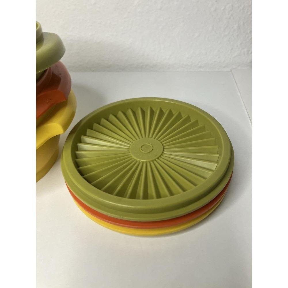 VTG 1970's Tupperware Harvest Snack Bowls Servalier Gold Burnt Orange Avocado - Picture 2 of 13